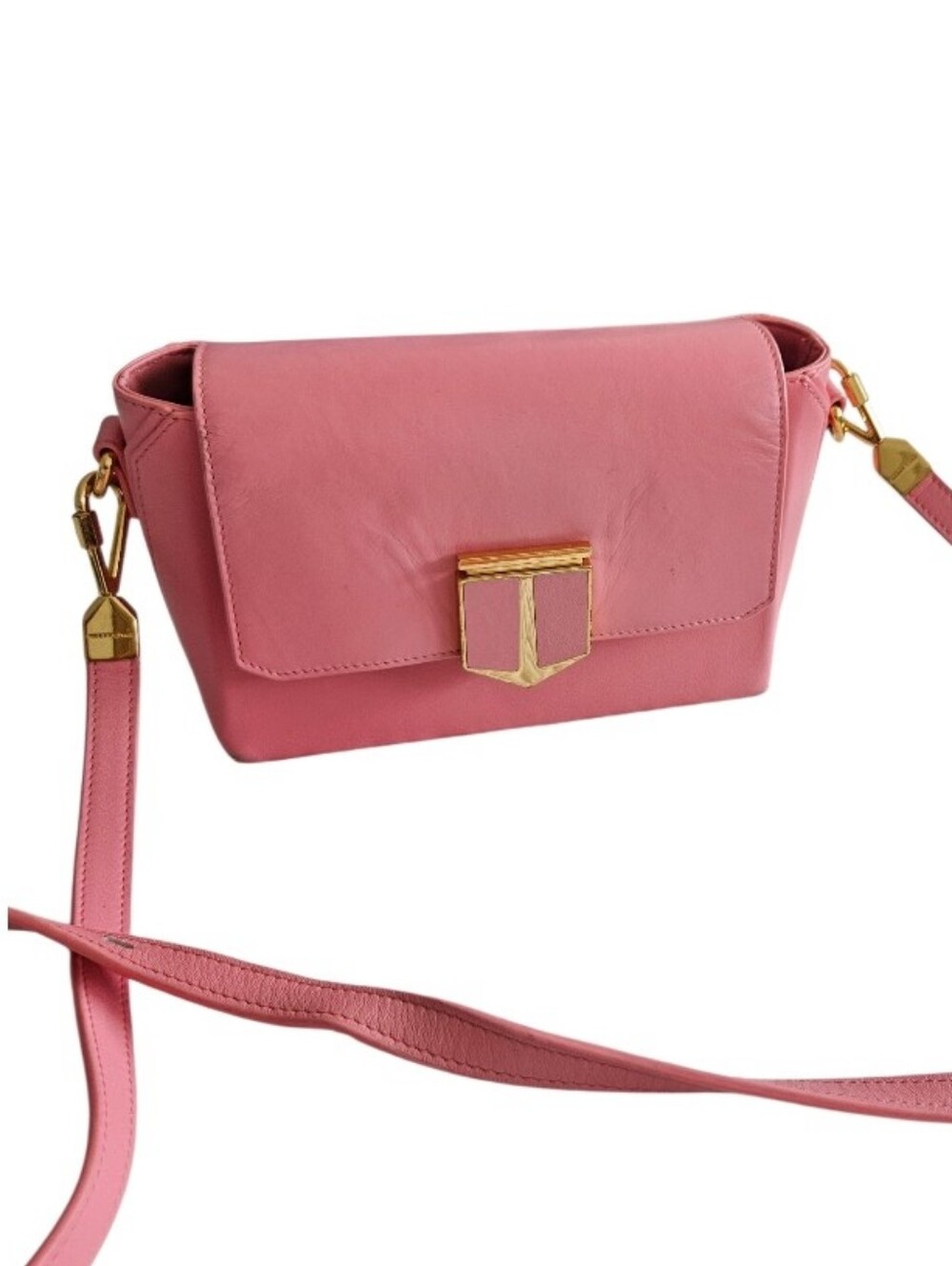 Times Arrow Pink Leather Crossbody Bag with Gold Hardware
